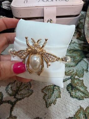 Gold Bee Bracelet with Pearl Accent - Women's Jewelry